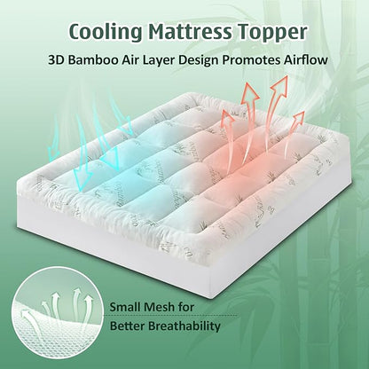 DOWNCOOL 3 Inch Memory Foam Mattress Topper Twin – Cooling Pillow Top Mattress Topper for Back Pain Relief, with Bamboo Viscose Air Layer, 1700 GSM Fill, Deep Pocket Fits 8"–21"