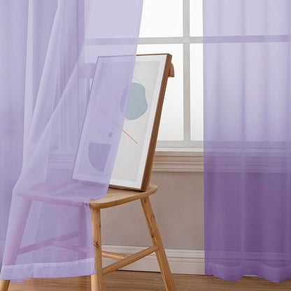Chyhomenyc Lilac Sheer Curtains 96 inches Long 2 Panels, Light Filtering Soft Airy Solid Elegant Voile Window Treatment Drapes for Bedroom Living Room Wedding Party Decor, 42 Wx96 L, 8FT L
