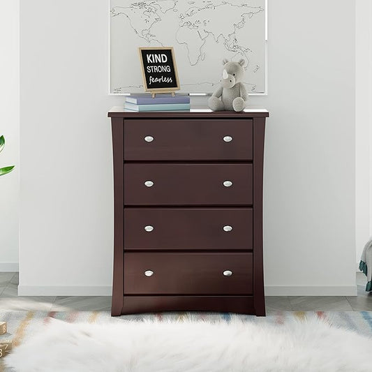 Storkcraft Crescent 4 Drawer Chest (Espresso) – GREENGUARD Gold Certified, Easy-to-Match Chest of Drawers for Nursery and Kids Bedroom, Dresser Organizer for Children’s Bedroom
