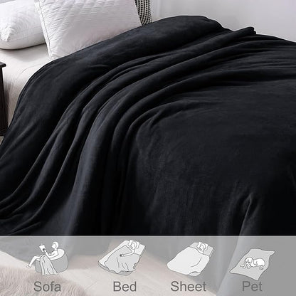 Exclusivo Mezcla Fleece Blanket King Size for Bed, Super Soft and Warm, All Season Use, Cozy, Plush, Lightweight, 90x104 Inches, Black