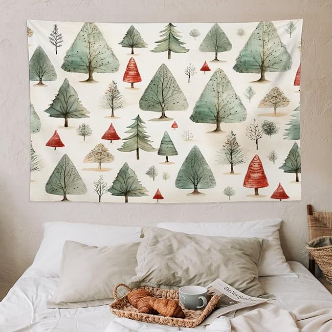 MaSiledy Tapestry Wall Hanging Vintage Christmas Tree Watercolor Tapestry Rustic Style Nature Forest Bedroom Tapestries Wall Hanging Decor Home Decoration for Bedroom Living Room Dorm 40"x60"