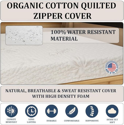 Foamma 8” x 36” x 75” Truck, Camper, RV High-Density Bunk Mattress, Organic Cotton Cover, Made in USA, Comfortable, Travel Trailer, CertiPUR-US Certified