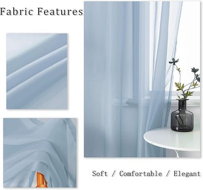 DUALIFE Dusty Blue Curtains 108 Inches Extra Length for Living Room Decor 2 Panels Set Grommet Window Look Semi Transparent Sheer Curtains for Bedroom 108 Inch Long 9 FT Stone Blue