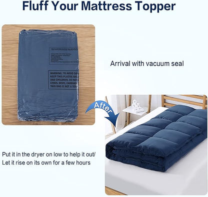 SOPAT Mattress Topper Full Size Extra Thick Mattress Pad 8-21" Deep Pocket Soft Down Alternative Fill Mattress Protector Pillow Top Mattress Cover (54x75 Inches, Navy Blue)