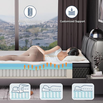 ELEMUSE Twin Mattress, 10 Inch Hybrid Memory Foam Mattress in a Box, Pressure Relieving Comfort, Individual Pocket Springs for Motion Isolation, Medium Firm, CertiPUR-US Certified, Fiberglass Free