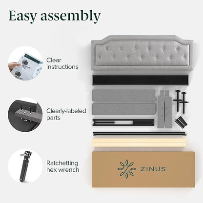 ZINUS Kellen Upholstered Scalloped Platform Bed Frame, Mattress Foundation, Wood Slat Support, No Box Spring Needed, Eco Friendly WonderBox (TM), Easy Assembly, Dark Grey, Queen