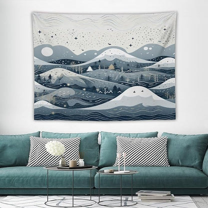MaSiledy Snow Mountain Scandinavian Winter Tapestries Vintage Christmas Tapestries for Bedroom Aesthetic Landscape Tapestry Wall Art for Home Decor 60"x80" Xmas Wall Hanging Polyester Tapestries