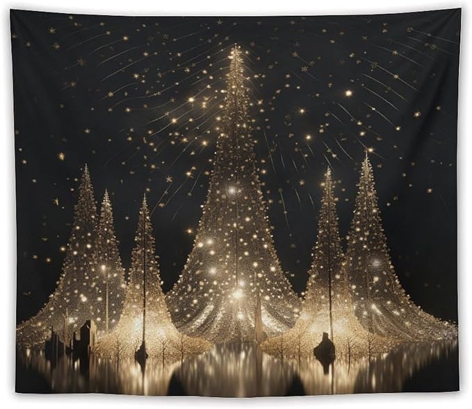 MaSiledy Tapestries Silver Lighted Christmas Trees Tapestry Xmas Merry Christmas Tapestry for Bedroom Aesthetic Wall Hanging for Bedroom 50"x60" Holiday Scene Banner for Winter Christmas Party