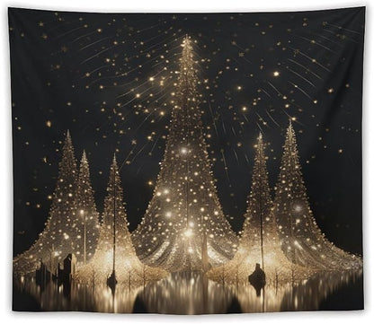 MaSiledy Tapestries Silver Lighted Christmas Trees Tapestry Xmas Merry Christmas Tapestry for Bedroom Aesthetic Wall Hanging for Bedroom 50"x60" Holiday Scene Banner for Winter Christmas Party