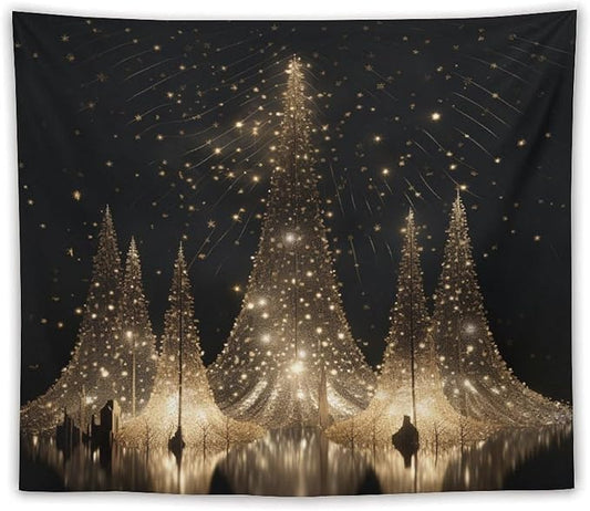 MaSiledy Tapestries Silver Lighted Christmas Trees Tapestry Xmas Merry Christmas Tapestry for Bedroom Aesthetic Wall Hanging for Bedroom 50"x60" Holiday Scene Banner for Winter Christmas Party