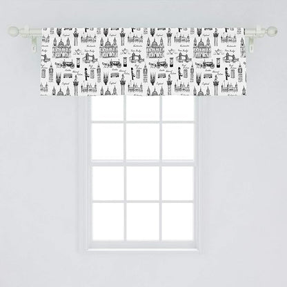 Lunarable Sketch Window Valance, Famous Architectural Monuments and of England Historical London Travel, Curtain Valance for Kitchen Bedroom Decor with Rod Pocket, 54" X 18", Charcoal Black