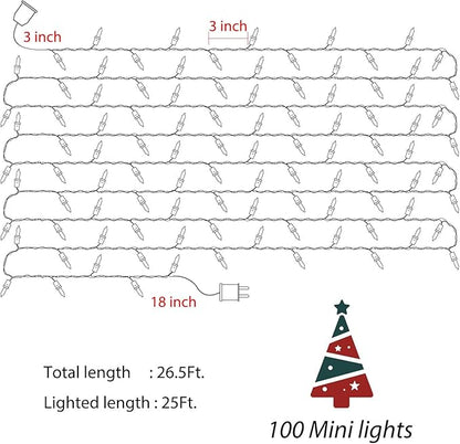 Minetom Clear Christmas Lights 2 Pack 26.5 Feet 100 Counts Mini String Lights Waterproof for Indoor Outdoor Patio Wreath Garden Wedding Party Thanksgiving Holiday Xmas Tree Decorations, Multicolored