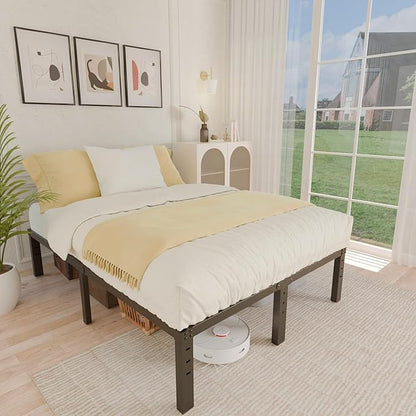 ALDRICH 14 Inch Metal Full Size Bed Frame - Double Black Basic Steel Slats Platform, Easy Assembly Heavy Duty Noise Free Bedframes, No Box Spring Needed
