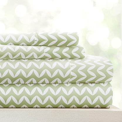 Linen Market 4 Piece King Sheet Set - Breathable, Double-Brushed Patterned Cooling Sheets – Oeko-TEX Certified Ultra Soft & Wrinkle-Free 16" Deep-Pocket King Sheets - Easy Care Puffed Chevron Sage