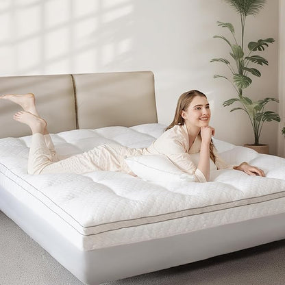 Dual Layer 3 Inch Memory Foam Mattress Topper King Size, 2 Inch Cooling Gel Memory Foam Plus 1 Inch Pillow Top Mattress Pad Cover, with 8-21 Inch Deep Pocket