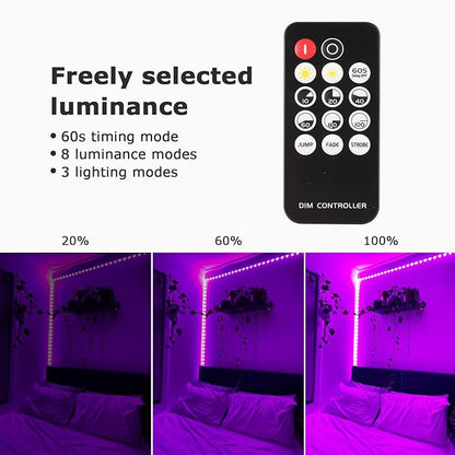 Upgraded 33ft/10M LED Black Light Strip Set with Remote, 600 LEDs, 12V Self-Adhesive Dimmable Black Light Fixture, for Dance Parties, SMD2835 LED Lamp Beads, Non-Waterproof