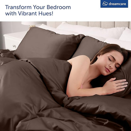 DREAMCARE King Size Sheets Set - Cooling Bed Sheets - 4pcs Set - up to 15" Deep Pocket King Sheet Set – Soft & Long Lasting Cooling - 100% Fine Brushed Microfiber with Side Pocket - Mocha Brown