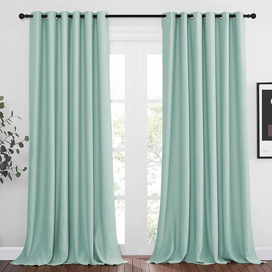 NICETOWN Light Reducing Grommet Curtains - Triple Woven Textured Soft Curtain Panels for Living Room Window Treatment Drapes for Sliding Door (W80 x L108, Aqua Blue, 2 Pieces)