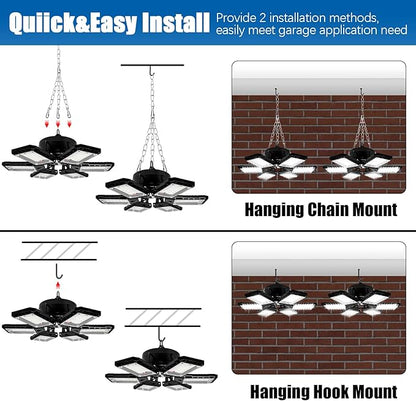 LED Garage Lights 2 Pack - 180W, 18000LM 6500K Led Shop Light with 6+1 Deformable Panels, Basement, Barn, Warehouse, Shop Ceiling Lights, E26/E27 for Multiple Uses