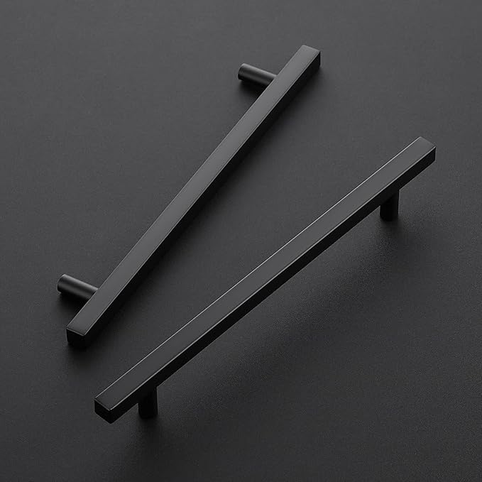 Ravinte Cabinet Handles 25 Pack - 7-1/2 Inch Matte Black Square Pulls, 10 Inch Overall Length - Kitchen Hardware Drawer Pulls