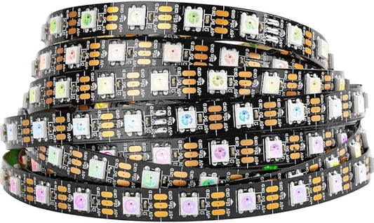 BTF-LIGHTING WS2812B IC RGB 5050SMD Pure Gold Individual Addressable LED Strip 16.4FT 300LED 60Pixel/m Flexible Full Color IP30 DC5V for DIY Chasing Color Project(No Adapter or Controller)