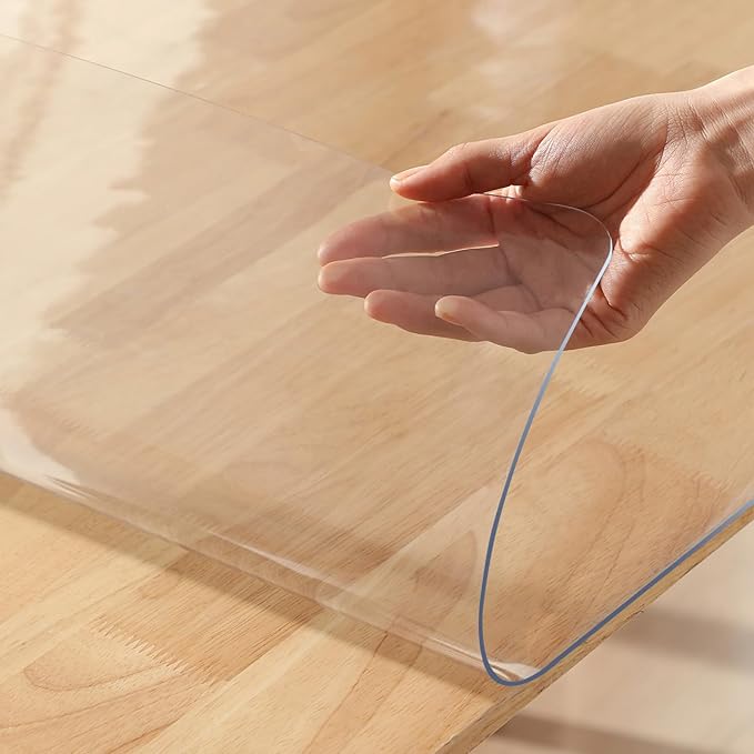 Clear PVC Dining Table Protector Rectangular Plastic Table Cover Cloth Desk Pad Mat for Office Computer Coffee Glass End Side Bar Table Top Countertop Wooden Furniture Protecton Mat Vinyl 18 X 48 Inch