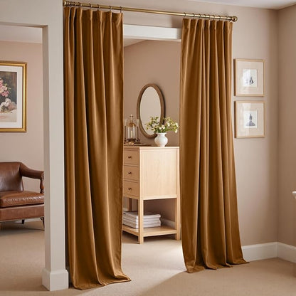 Lazzzy Velvet Blackout Curtains Thermal Insulated Room Window Drapes Super Soft Luxury Curtains for Living Room Bedroom Rod Pocket 2 Panels, Gold Brown, 62" W x 84" L