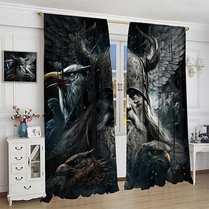 Fantasy Norse Viking Curtains for Bedroom - Cool Gothic Vintage Vikings Mystical Symbol Eagle Window Drapes,Energy Saving Thermal Insulated Rod Pocket Bedroom Blackout Curtains 2 Panels 63L x 27.5W