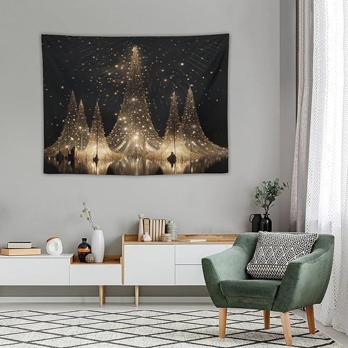 Silver Lighted Christmas Trees Tapestries Winter Holiday Wall Art Tapestry for Bedroom Aesthetic Landscape Tapestry Wall Hanging Decor for Bedroom 30"x40" Tapestries Winter Snowflake Decorative
