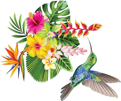 Tropical Flower and Hummingbird Wall Sticker for Living Room and Bedroom 20 x 25 cm