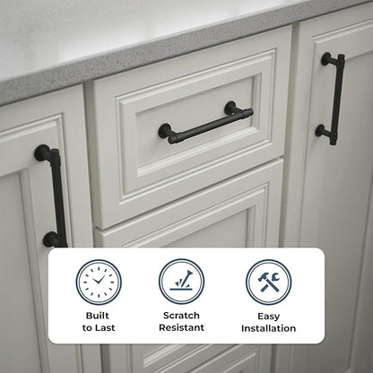 Franklin Brass - Francisco Matte Black Cabinet Handles 5 Inch (5") Hole Center Pulls | Easy Install, Durable Hardware for Kitchen Cabinet Door, Drawers, Dresser Pull, Furniture (10 Pack)