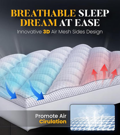 3 Inch Ultra-Fluffy Memory Foam Mattress Topper Twin XL for Back Pain, Extra Soft Pillow Top Twin XL Mattress Topper with 4X Support, Mattress Pad with Breathable Air Mesh Sides, 6-21'' Deep Pocket
