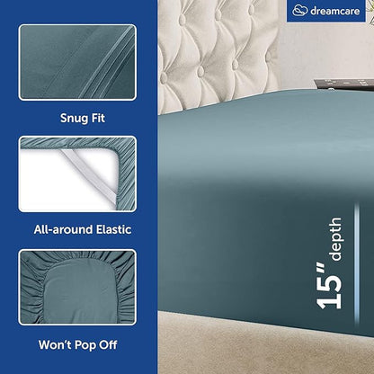 DREAMCARE King Size Sheets Set – 6 pcs Cooling Bed Sheets – up to 15” Deep Pocket King Sheet Set – 2500 Supreme Collection – Extra Soft 100% Brushed Microfiber Hotel Luxury with Side Pocket – M Blue