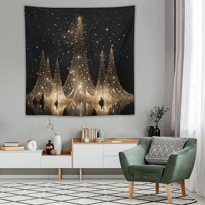 Silver Lighted Christmas Trees Tapastry's Wall Hanging Christmas Holiday Tapestry for Bedroom Aesthetic Landscape Tapestry for Bedroom Colorful Wall Hanging Aesthetic Wall Art For Room Decor 60"x60"