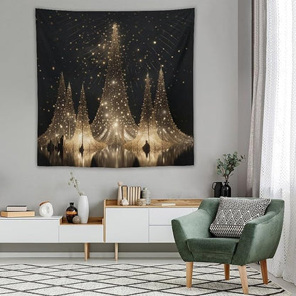Silver Lighted Christmas Trees Tapastry's Wall Hanging Christmas Holiday Tapestry for Bedroom Aesthetic Landscape Tapestry for Bedroom Colorful Wall Hanging Aesthetic Wall Art For Room Decor 60"x60"