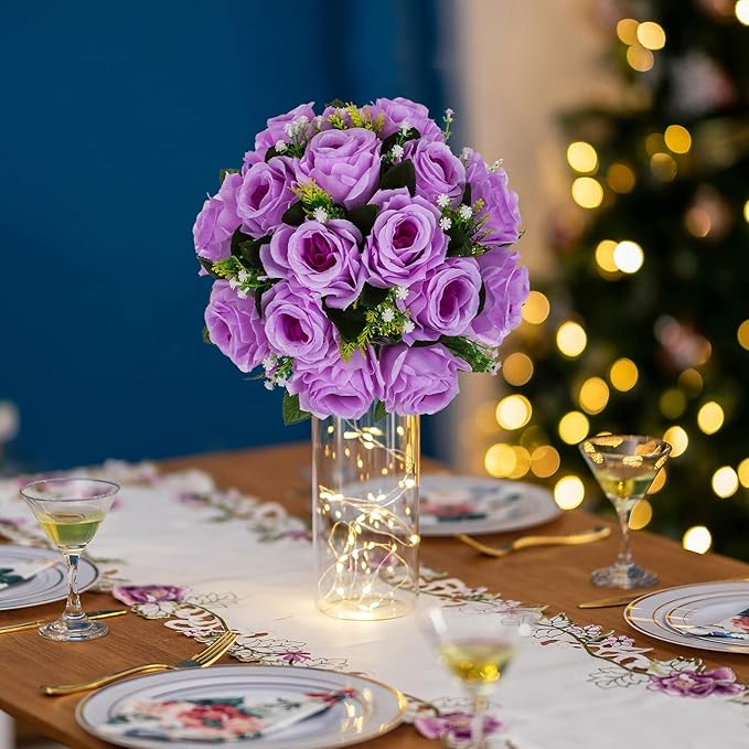 BLOSMON Flower Balls Wedding Rose Centerpieces 6 Pcs Lilac Fake Flowers Kissing Balls Decor Artificial Floral Arrangements Flower Bouquet of Roses Home Party Room Table DIY Decorations