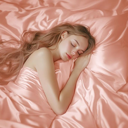 Love's cabin Satin King Sheet Sets - 4 Piece Coral Silky Sheets King Size Bed Set with Deep Pocket, Luxury Silk Feel King Size Satin Sheet Set (1 Flat Sheet,1 Fitted Sheet,2 Pillow Cases)