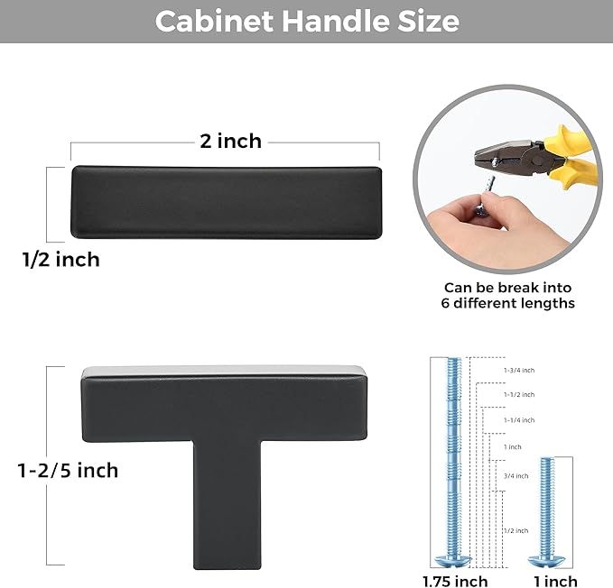 25 Pack Matte Black Cabinet Knobs - Kitchen Cabinet Knobs Black Cabinet Pulls for Kitchen Cabinet Drawer Stainless Steel Dresser Knobs for Cabinet Hardware 2in Length Single Hole Square