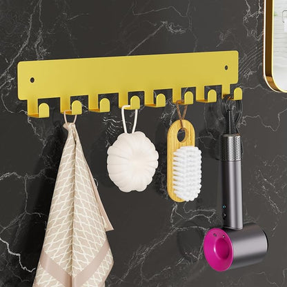 pickpiff Gold Key Holder for Wall Adhesive, Key Hooks with 8 Hooks Wall Mounted, Key Hangers No Drill for Living Room, Kitchen, Office