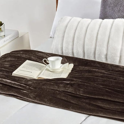 Walensee Fleece Blanket Plush Throw Fuzzy Lightweight (Queen Size 90x90 Brown) Super Soft Microfiber Flannel Blankets for Couch, Bed, Sofa Ultra Luxurious Warm and Cozy for All Seasons