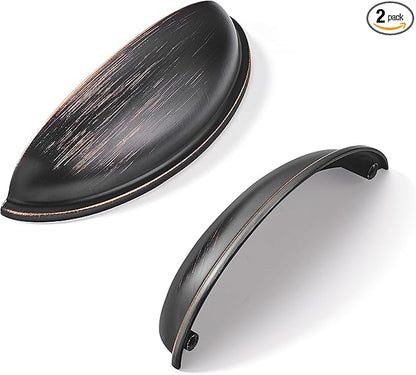 khtumeware 2 Pack 4" Drawer Pulls Oil Rubbed Bronze Cabinet Cup Pulls Kitchen Hardware Cabinet Handles Drawer Handles Knobs 4 inch Hole Center