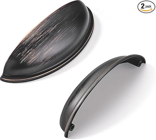 khtumeware 2 Pack 4" Drawer Pulls Oil Rubbed Bronze Cabinet Cup Pulls Kitchen Hardware Cabinet Handles Drawer Handles Knobs 4 inch Hole Center