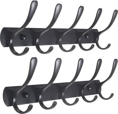 SKOLOO Modern Metal Wall Coat Rack with 5 Hooks, Pack of 2, Sturdy Wall Hook Rack for Hanging Coat, Jacket, Clothes, Hat, Matte Black