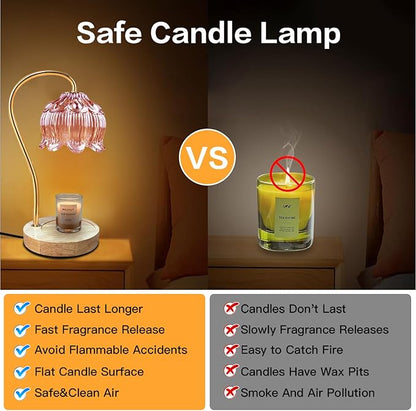 Dimmable Flower Candle Warmer Lamp, Pink Candle Warmer with Timer & 4Bulbs, Birthday Gifts for Women, House Warming Gifts New Home Bedroom Decor