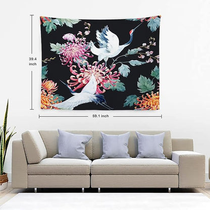 Batmerry White Watercolor S Tapestry, Flower Wall Art Hanging Decoration Polyester Fiber White Ruffled Around for Dorm Room Bedroom Living Room, 39.1x59.1 inches