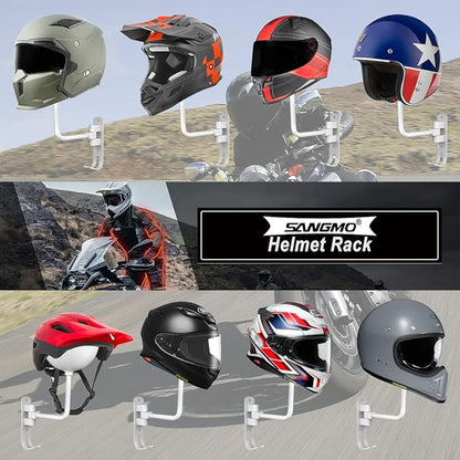 SNAGMO White 180° Motorcycle Helmet Rack, Rotation Metal Helmet Holder Wall Mounted Helmet Rack Motorcycle with 2 Hooks Helmet Hanger for Motorcycle Bike Coats, Caps, Baseballs, Rugby Helmet