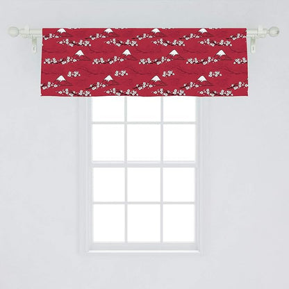 Lunarable Japanese Window Valance, Traditional Art Sakura Blossoms Abstract Hill Mountains Illustration, Curtain Valance for Kitchen Bedroom Decor with Rod Pocket, 54" X 18", Raspberry White