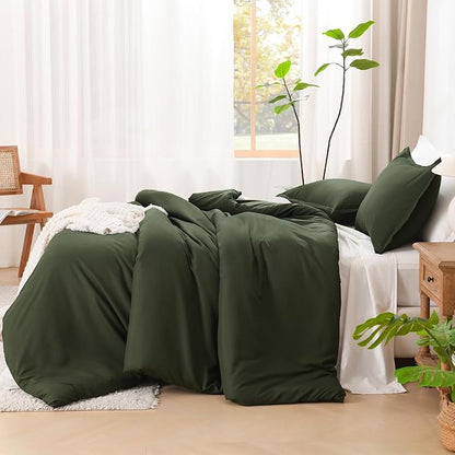 Litanika Dark Olive Green California King Comforter Set - 3 Pieces Cal King Lightweight Summer Soft Solid Bed Comforter, Oversized Fluffy Down Alternative Bedding Set (104x96In, 2 Pillowcases)