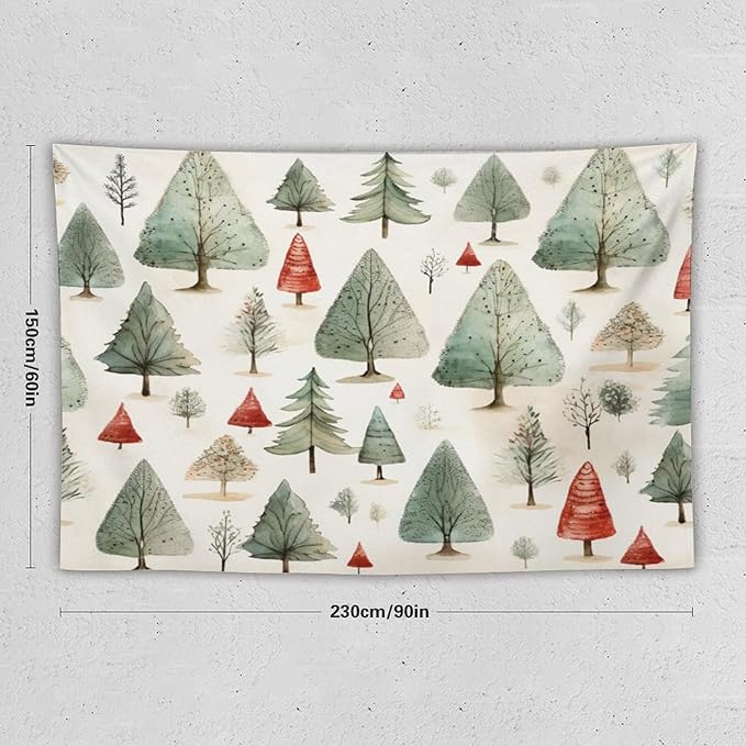 MaSiledy Tapestry Vintage Christmas Tree Watercolor Aesthetic Bedroom Tapestries Merry Christmas Winter Xmas Tapestry As Wall Art Wall Art for Bedroom Wall Hanging for Room Landscape 60"x90"