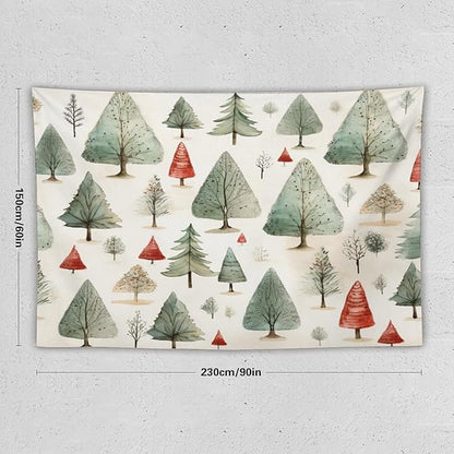 MaSiledy Tapestry Vintage Christmas Tree Watercolor Aesthetic Bedroom Tapestries Merry Christmas Winter Xmas Tapestry As Wall Art Wall Art for Bedroom Wall Hanging for Room Landscape 60"x90"